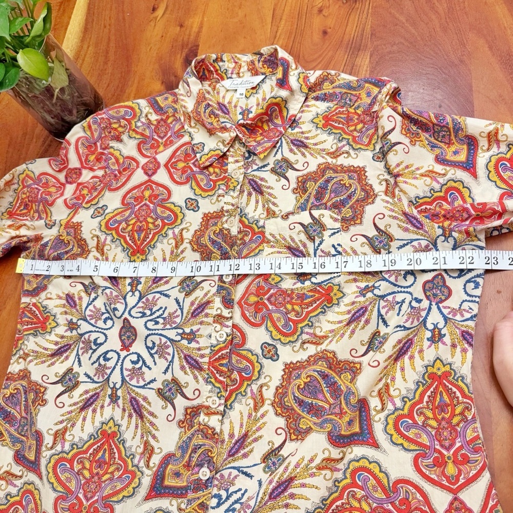 Vintage Floral Paisley Pattern Boho Festival Hippie Button Down Shirt Blouse - Picture 10 of 16